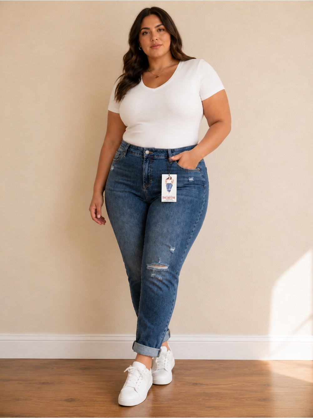 NWT Celebrity Pink The Bestie Mid Rise Girlfriend Jeans Plus Size Distressed